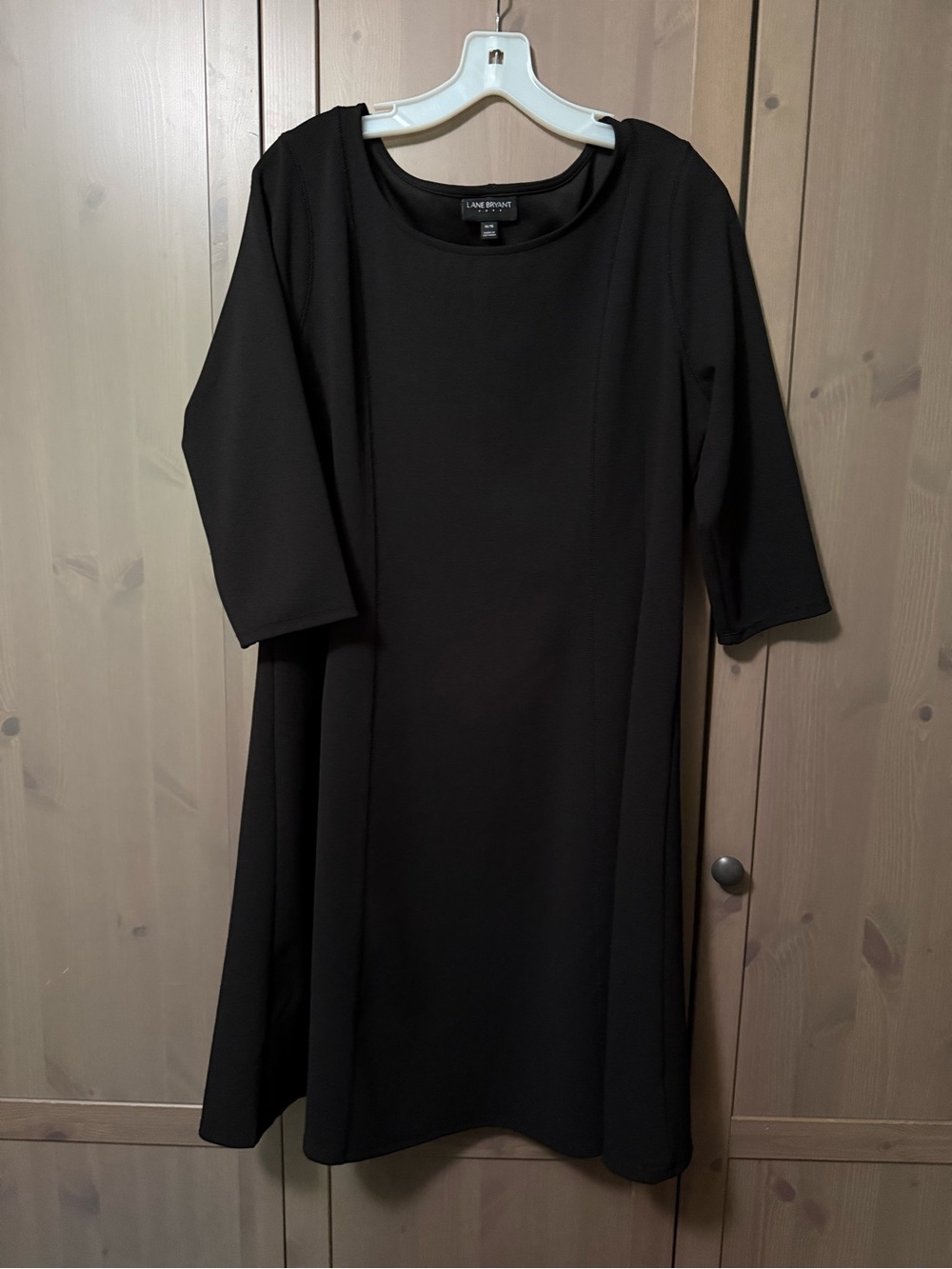 Lane Bryant Black Midi A-Line Dress with Three-Quarter Sleeves